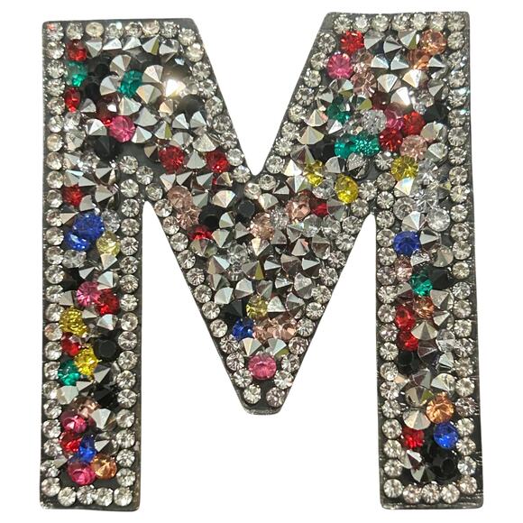Letter M Multicolor Rhinestone Iron On Patch - Picture 2 of 2
